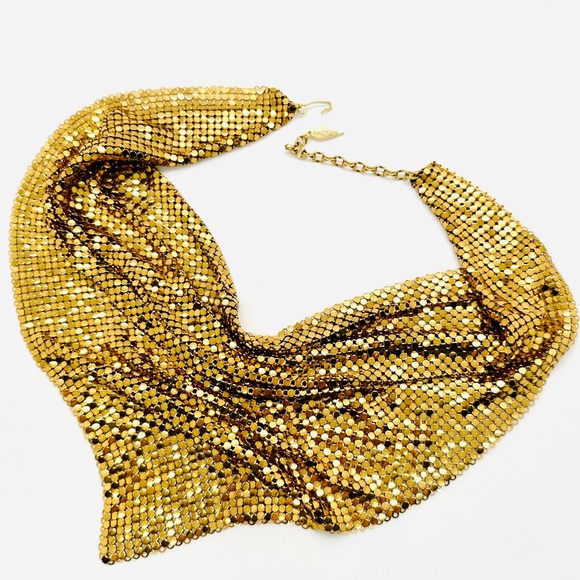 🔥 RARE VINTAGE MESH WHITING DAVIS BIB NECKLACE - Picture 4 of 17